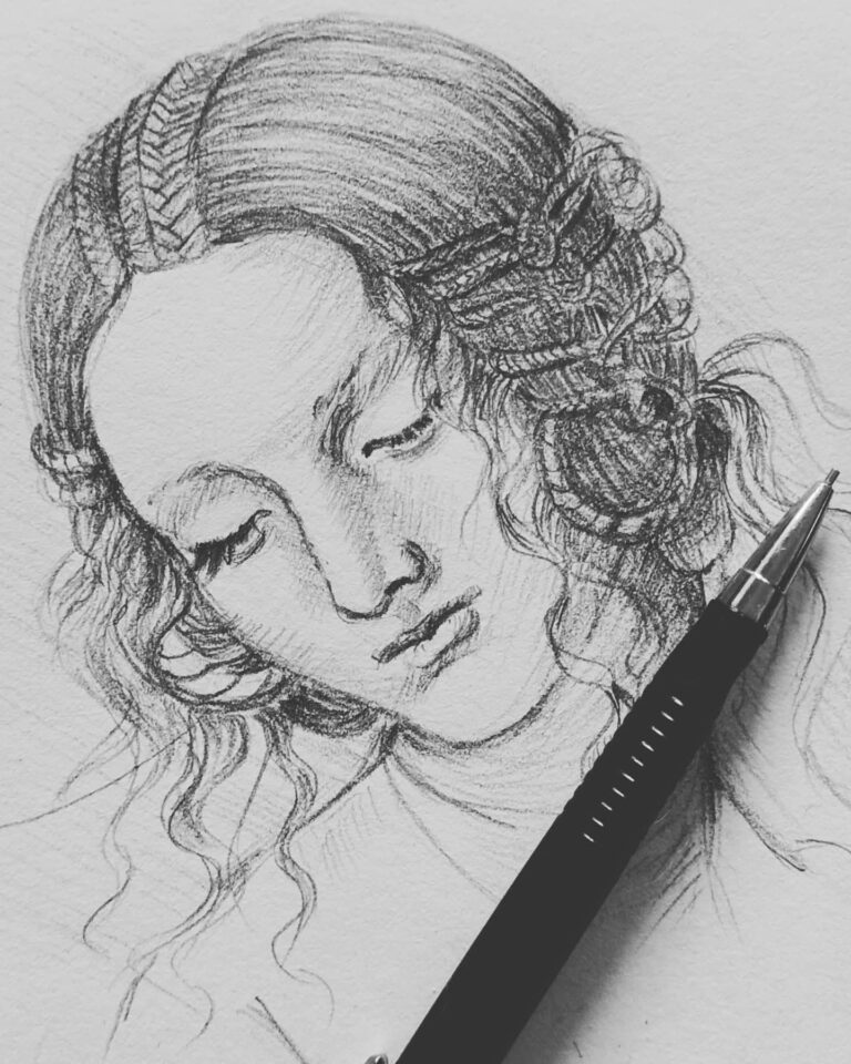 Rysunek Leonardo da Vinci kobieta portret szkic